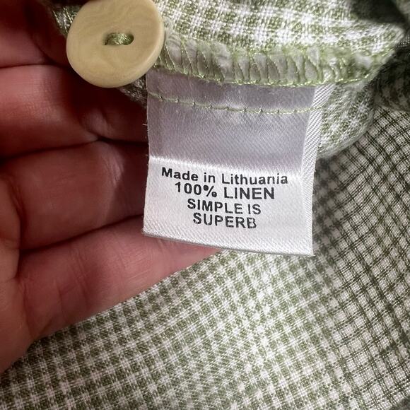 Flax gingham leaf print linen button down shirt - Picture 6 of 6